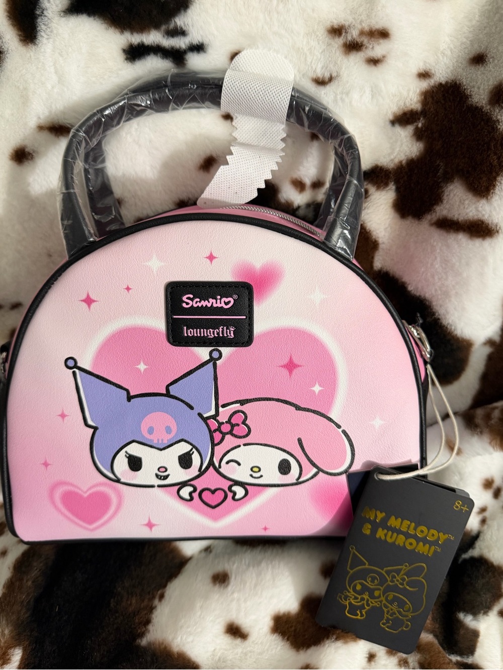 Sanrio Pink & Black Loungefly Mini Backpack - Kuromi & My Melody Hearts